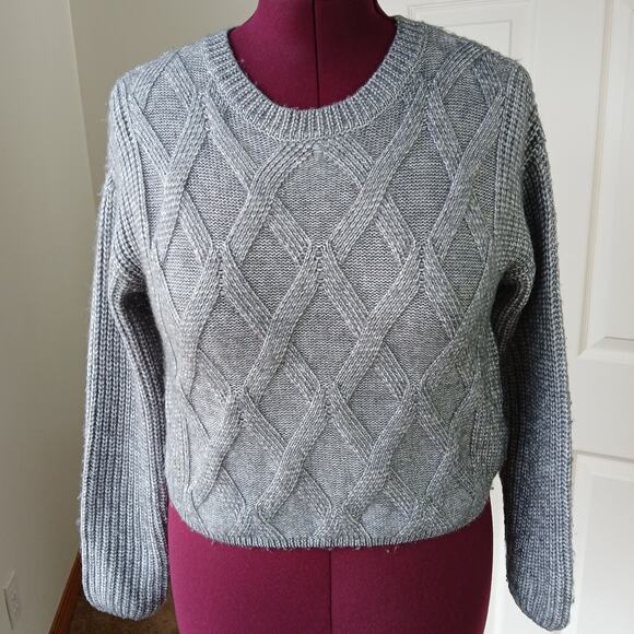 Windsor Cable Knit Vibes Crop Sweater XS soft heather grey long sleeves - Picture 5 of 14